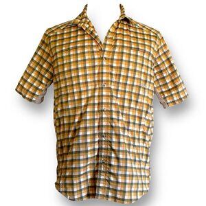 REi Mens Hiking Shirt Sz Medium Yellow Plaid Vented Mesh Fishing Camping Outdoor